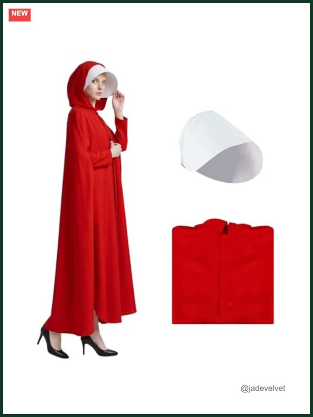 Handmaid Offred Costume Adult Hooded Cloak Cape Robe with Bonnet Women